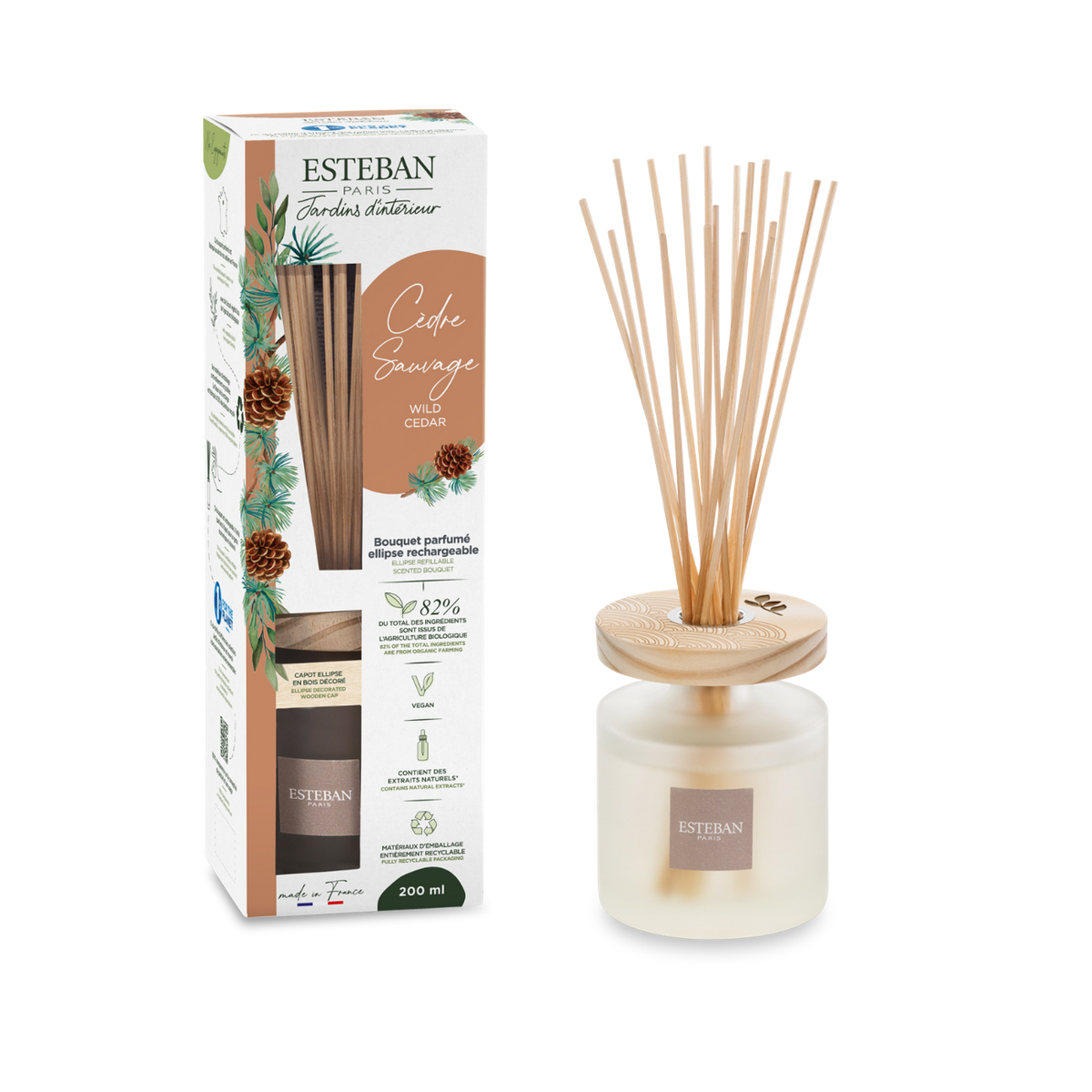 Bouquet parfumé ellipse - Cèdre sauvage - rechargeable - 200ml
