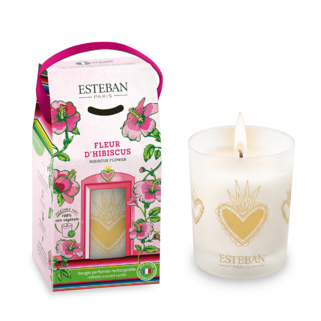 Bougie parfumée nature - Fleur d'Hibiscus - rechargeable - 180g