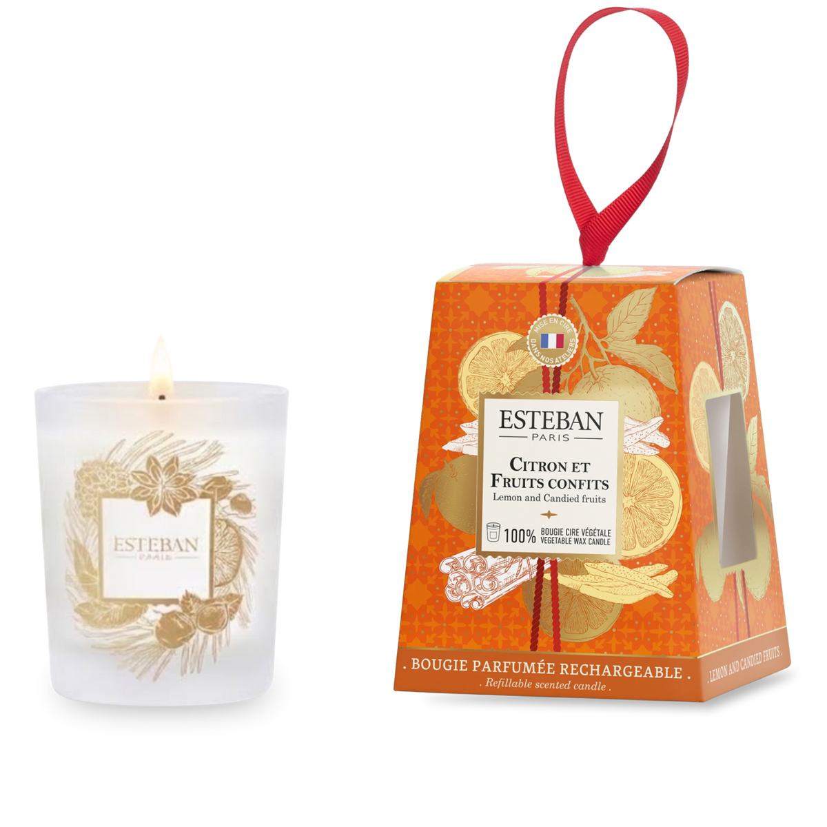 Bougie parfumée - Citron & Fruits confits - édition limitée Noël - rechargeable - 180g