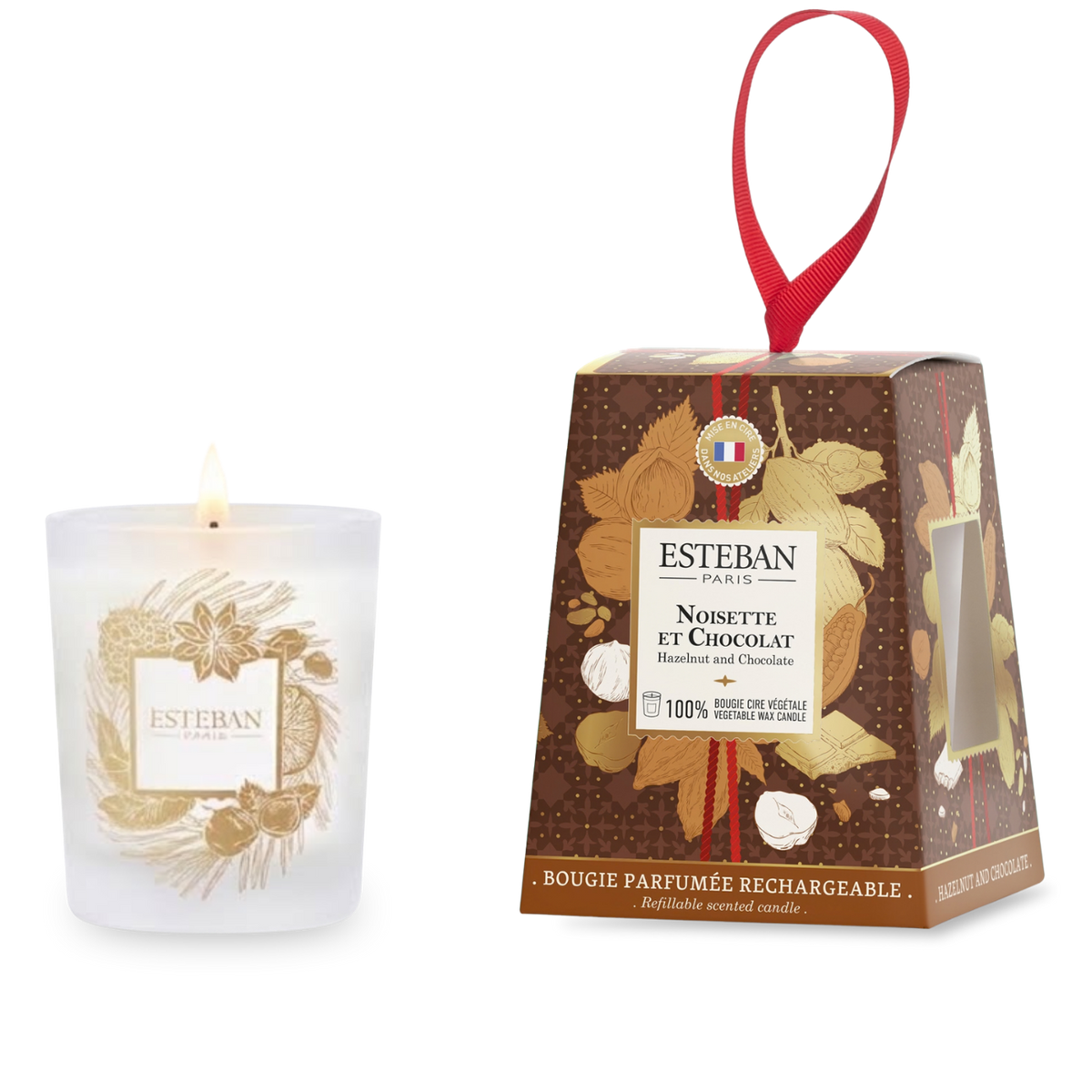 Bougie parfumée - Noisette & Chocolat - édition limitée Noël - rechargeable - 180g